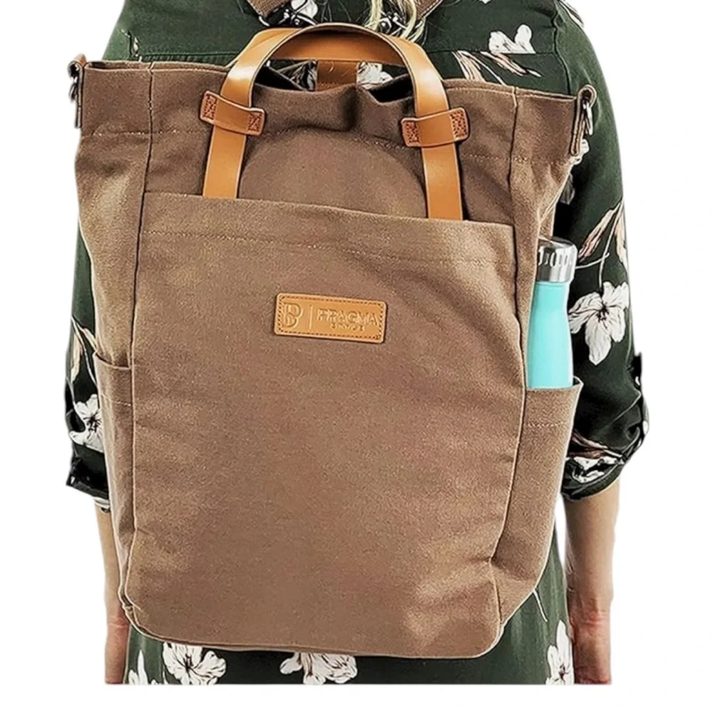 PRAGMA STYLE - DARK TAN CANVAS - THE‎ CONVERTA BAG - NWOT - MEDIUM SIZE - S3